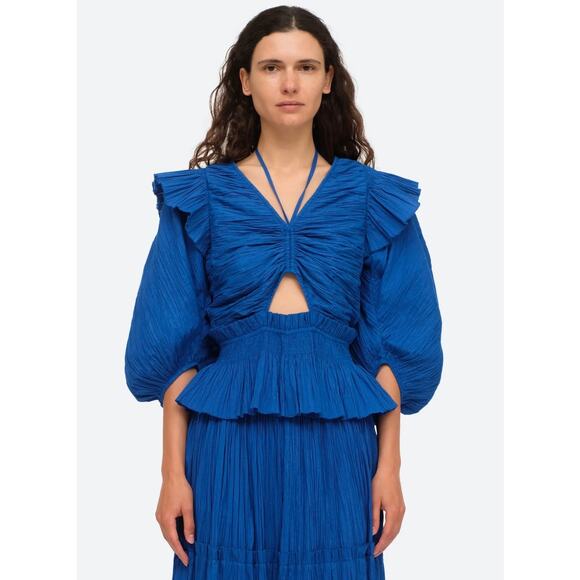 NWT Sea New York Paco Solid Puff Sleeve Top in Blue Size XS - Picture 1 of 13
